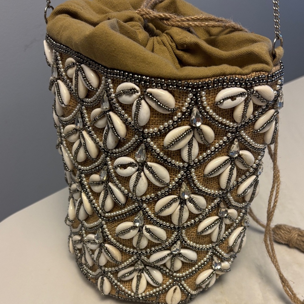 Shell-Embellished Drawstring Mini Bucket Bag In M… - image 5